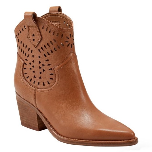 MARC FISHER $199 Elyma Pointed Toe Western Tan LEATHER Boot Shoes Size 8 NEW - Picture 1 of 8